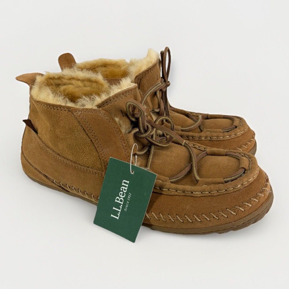 LL Bean Lodge Men's 9 Brown Suede Wicked Good Slipper Chukka Boots Shearling